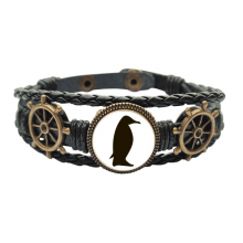 黑色企鹅动物剪影 海洋船舵皮革手链腕带礼物