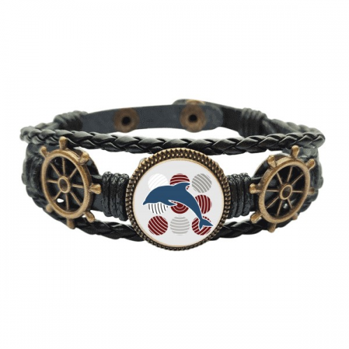 dolphin cartoon illustrate leather braided ocean bracelet wristband