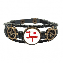 日本国旗红色图案 海洋船舵皮革手链腕带礼物