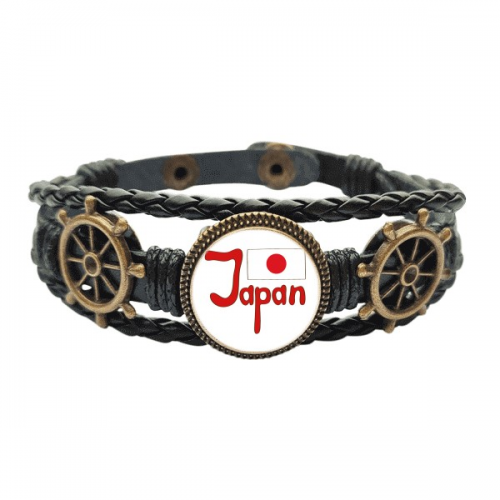 日本国旗红色图案 海洋船舵皮革手链腕带礼物