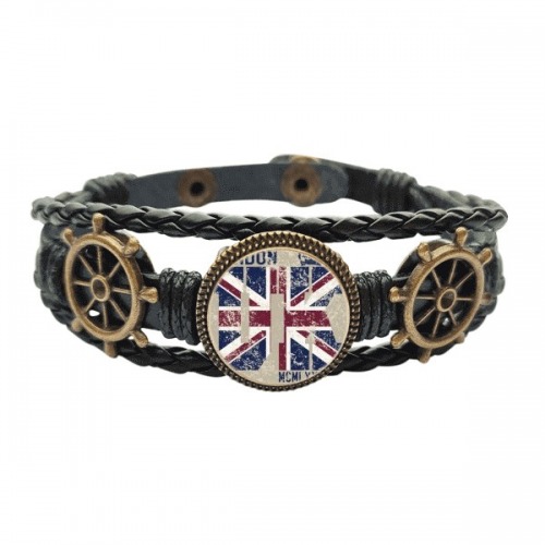 伦敦英国地标国旗标记插画 海洋船舵皮革手链腕带礼物 伦敦英国地标国旗标记插画 海洋船舵皮革手链腕带礼物