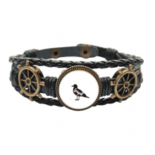 海鸥黑白剪影动物 海洋船舵皮革手链腕带礼物