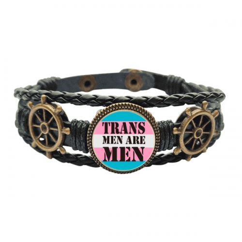 Trans Man Support LGBT Transgender Leather Braided Ocean Bracelet Wristband