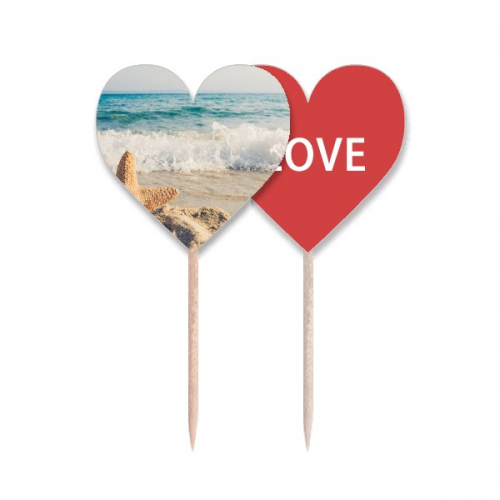Ocean Sand Beach Starfish Sea Picture Toothpick Flag LOVE Heart Lable Cupcake Pick