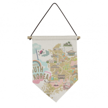 韩国旅行景点地图 帆布卷轴挂画艺术装饰三角旗