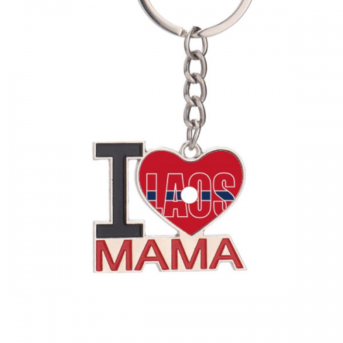 Laos Country Flag Name Art Deco  Fashion Keychain Metal Keyring Holder Love MAMA Mother