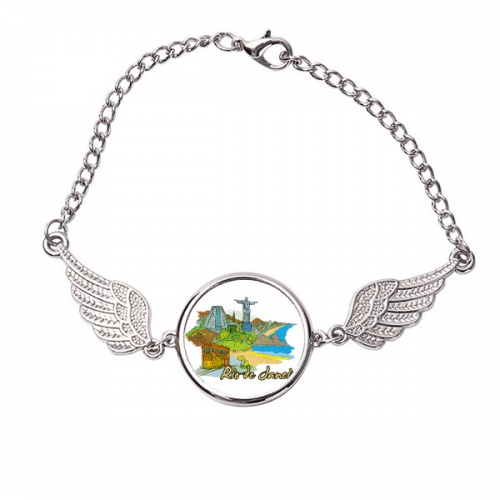 Hand-painted Brazil Rio De Janeiro Bracelet Wristband Angel Wings Bangle
