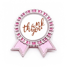Thank You Stylish Quote Handwrite Badge Brooch Pin Pink Winner Award Medal