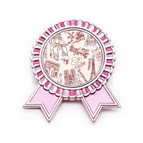 France Triumphal Arch Louvre Eiffel Tower Badge Brooch Pin Pink Winner Award Medal