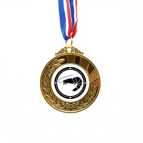 海洋生物黑色虾插画 金奖得主奖牌金牌项链纪念 海洋生物黑色虾插画 金奖得主奖牌金牌项链纪念