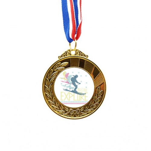 Colorful Skiing Winter Sport Illustration Gold Award Winner Medal First Place Ribbon