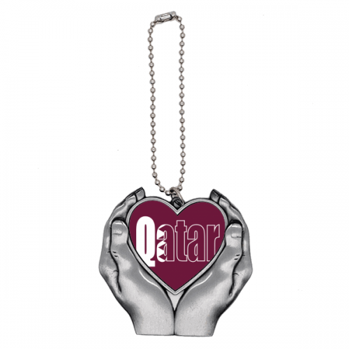 Qatar Country Flag Name Art Deco  Fashion Car Keychain Heart Pendant Ornament Charm