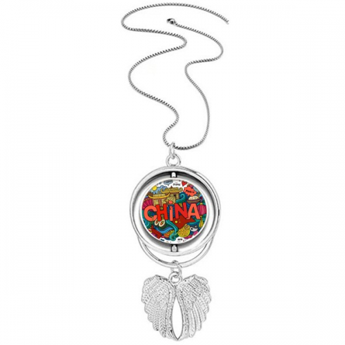 China Asia Chinese Travel Art Pendant Angel Wings Rotating Necklace Jewelry