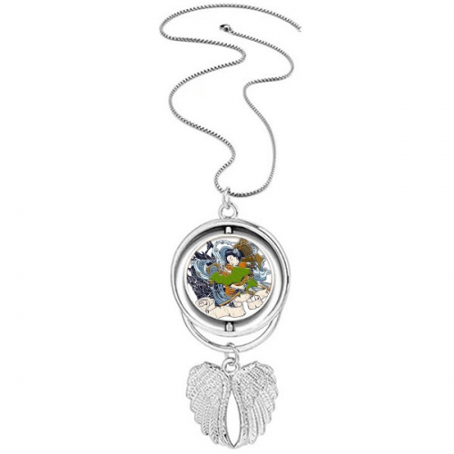 Japan Kimono Woman   Pendant Angel Wings Rotating Necklace Jewelry