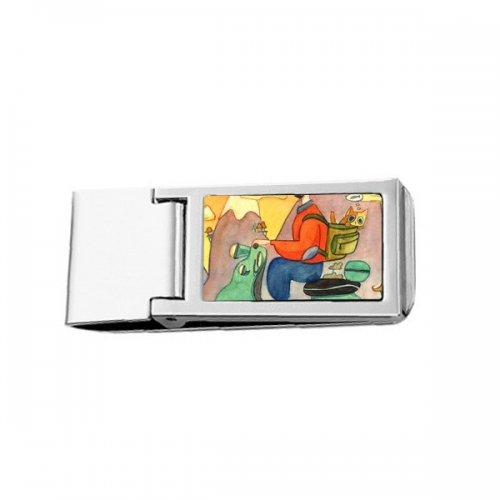 Miaoji Painting Watercolor Cat Farmer Slim Money Clip Stainless Holder Pocket Wallet
