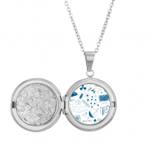 Blue Grid Strokes Chestry Symbol Locket Necklace Hold Picture Jewelry Birthday Gift