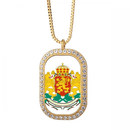 Bulgaria National Emblem Necklace Pendant Diamond Crystal Golden Jewelry