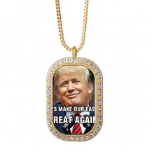 American Ridiculous Great President Image Necklace Pendant Diamond Crystal Golden Jewelry