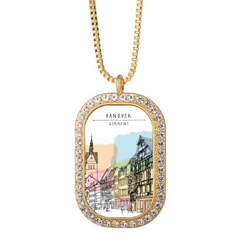 City Germany Hannover Landscape Necklace Pendant Diamond Crystal Golden Jewelry City Germany Hannover Landscape Necklace Pendant Diamond Crystal Golden Jewelry
