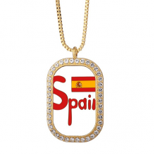 Spain National Flag Red Pattern Necklace Pendant Diamond Crystal Golden Jewelry