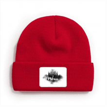 意大利米兰地标水墨城市 保暖舒适针织翻边针织帽子