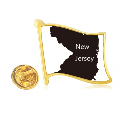 New Jersey USA Map Outline Golden Metal Flag Lapel Pin Badge