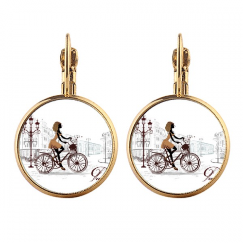 Bicycle Lady France Illustration Pattern Gold Clip On Drop Earrings Non Piercing Dangle Jewelry Bicycle Lady France Illustration Pattern Gold Clip On Drop Earrings Non Piercing Dangle Jewelry