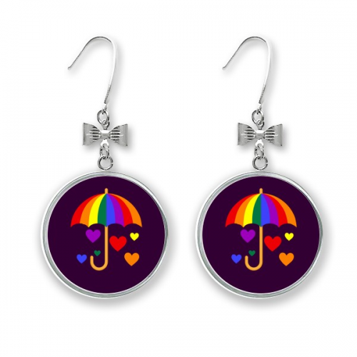 rainbow umbrella love tolerance bow ears drop stud pierced hook