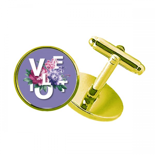 violet flowers bloong letters studded business metal cufflinks en