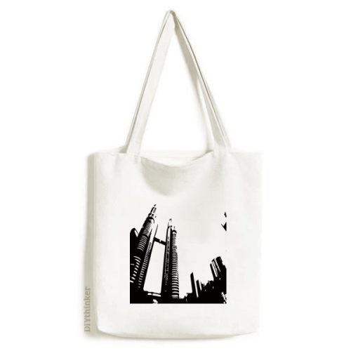 Malaysia Petronas Twin Towers Tote Canvas Bag Shopping Satchel Casual Handbag