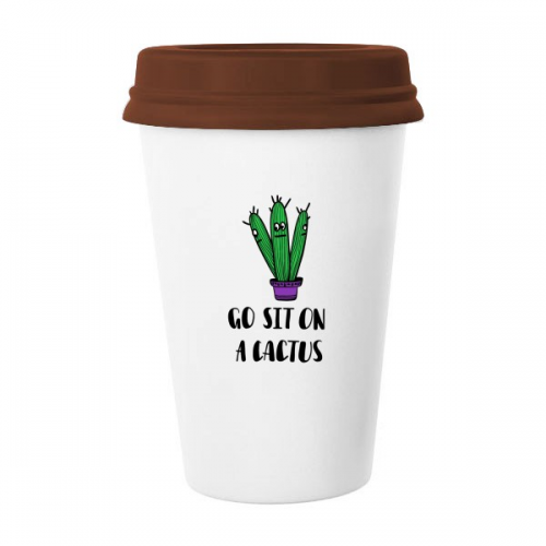 三枝抿嘴仙人掌 陶瓷杯子马克杯带盖锥形水杯礼物