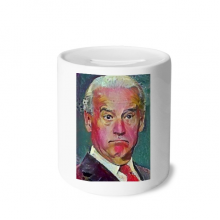 拜登美国总统严肃疑惑 陶瓷存钱罐白色硬币储蓄盒礼物