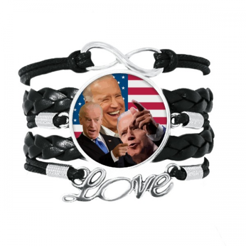 拜登美国总统嘲笑搞笑 黑色皮革手链永恒爱礼品礼物