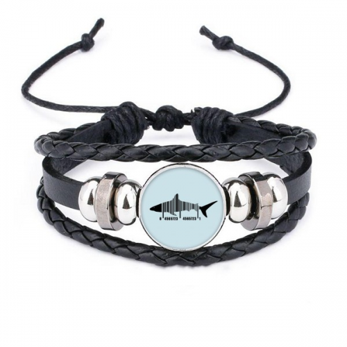 shark ocean bar code art deco  fashion bracelet braided leather woven  wristband