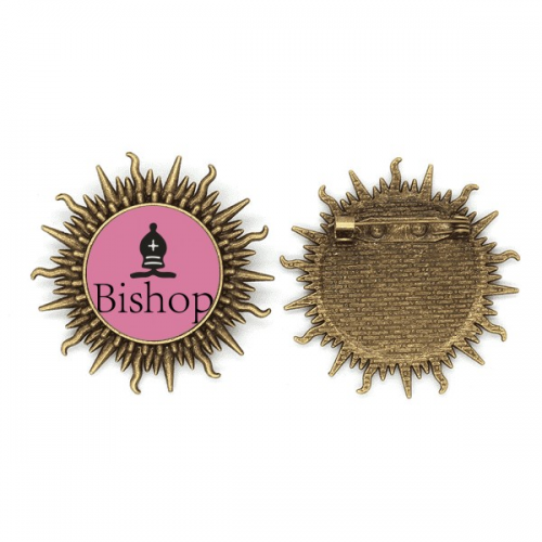 主教黑色单词国际象棋 复古金属太阳胸针挂钩别针 主教黑色单词国际象棋 复古金属太阳胸针挂钩别针