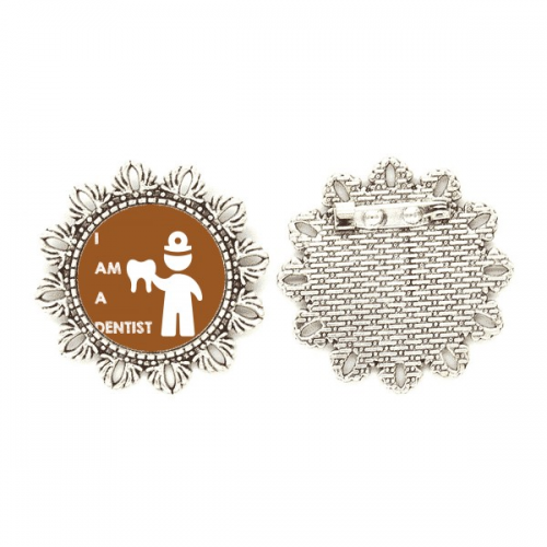 Dentist Dental Body Job Art Deco  Fashion Silver Flower Brooch Hook Pin Breastpin