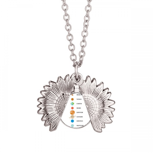 planetary name arrangement solar system sunflower necklace pendant locket jewelry