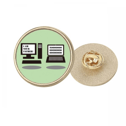 Old Computer Notebook Art Deco  Fashion Round Metal Golden Pin Brooch Clip