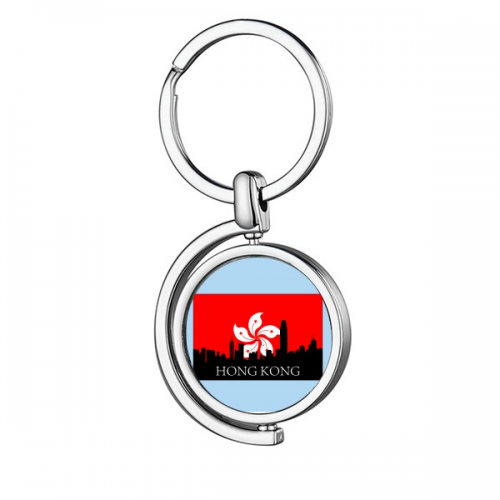 Hong Kong Architectural Landscape Outline Rotating Keychain Metal Keyring Holder