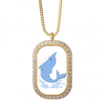 Leaping Dolphin Spray Dexterity Necklace Pendant Diamond Crystal Golden Jewelry